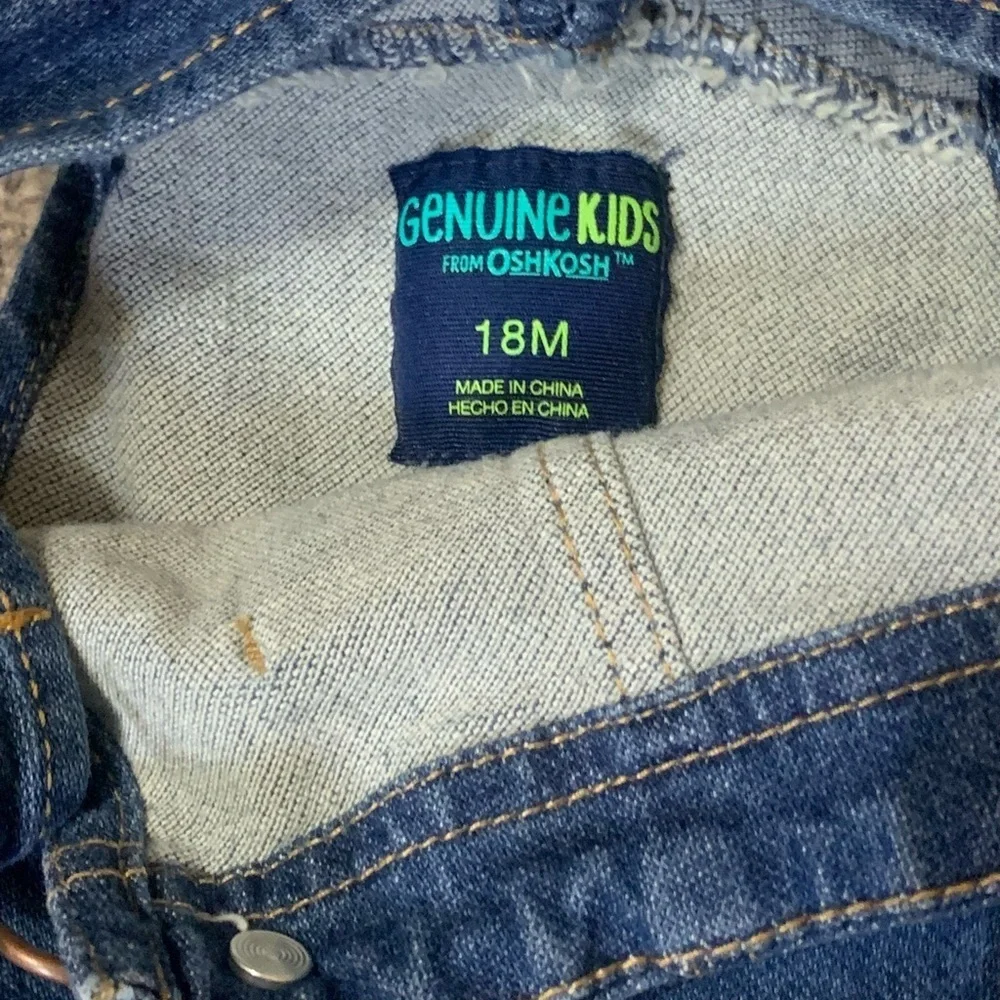 💙 Vintage 18M Denim Overalls & Plaid Shirt Set – Retro Baby Outfit 💙